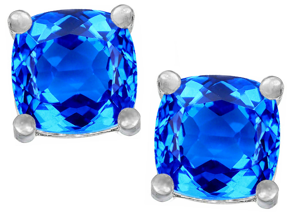 Star K™ Cushion-Cut 7mm Simulated Blue Topaz Earrings Studs