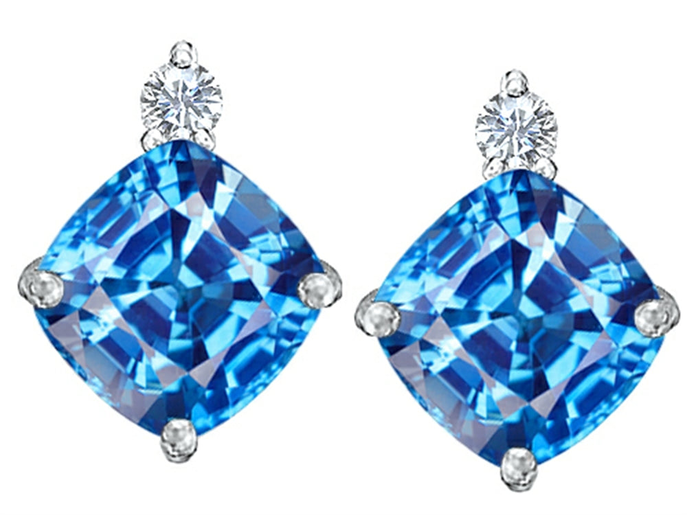 Star K™ 7mm Cushion-Cut Simulated Blue Topaz Earrings Studs