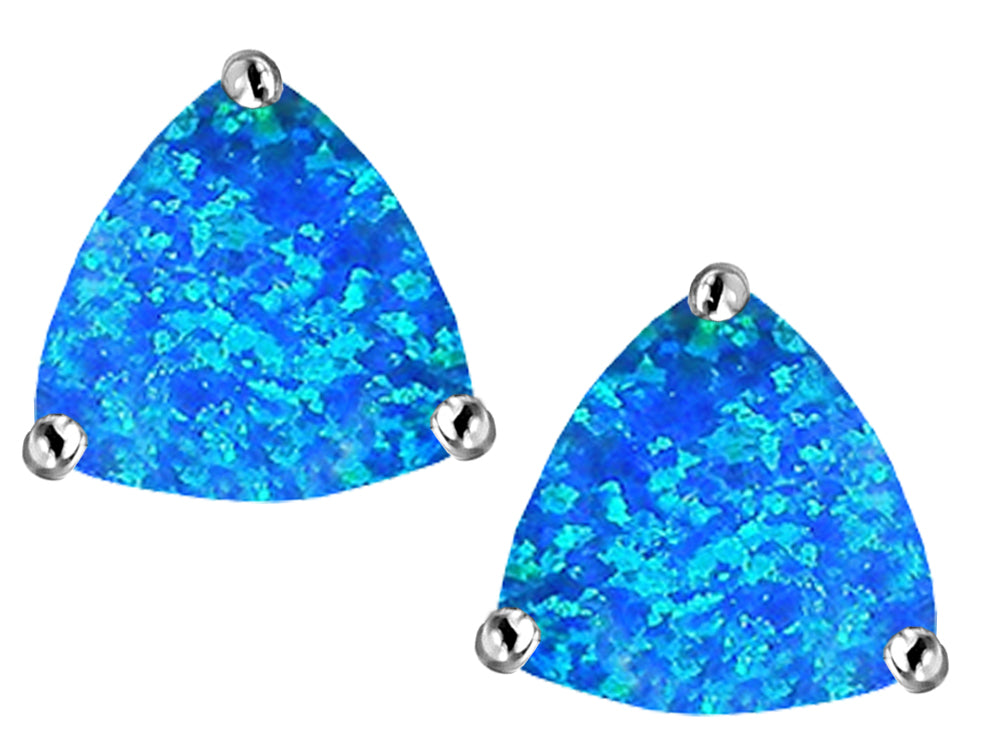 Star K™ Trillion 7mm Blue Created Opal Earrings Studs