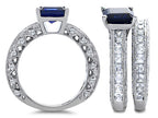 Star K 7mm Square Cut Created Sapphire Wedding Set