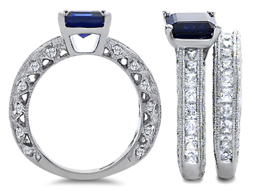 Star K 7mm Square Cut Created Sapphire Wedding Set