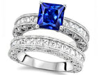 Star K 7mm Square Cut Created Sapphire Wedding Set