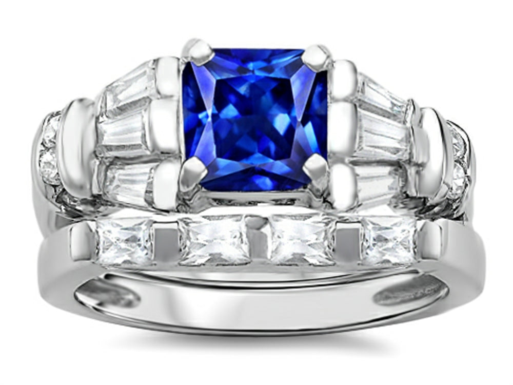 Star K 6mm Square Cut Created Sapphire Wedding Set