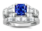 Star K 6mm Square Cut Created Sapphire Wedding Set