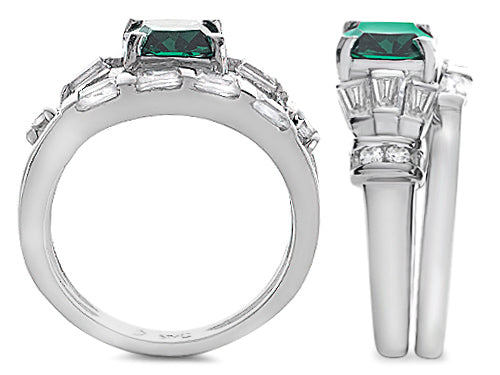 Star K 6mm Square Cut Simulated Emerald Wedding Set