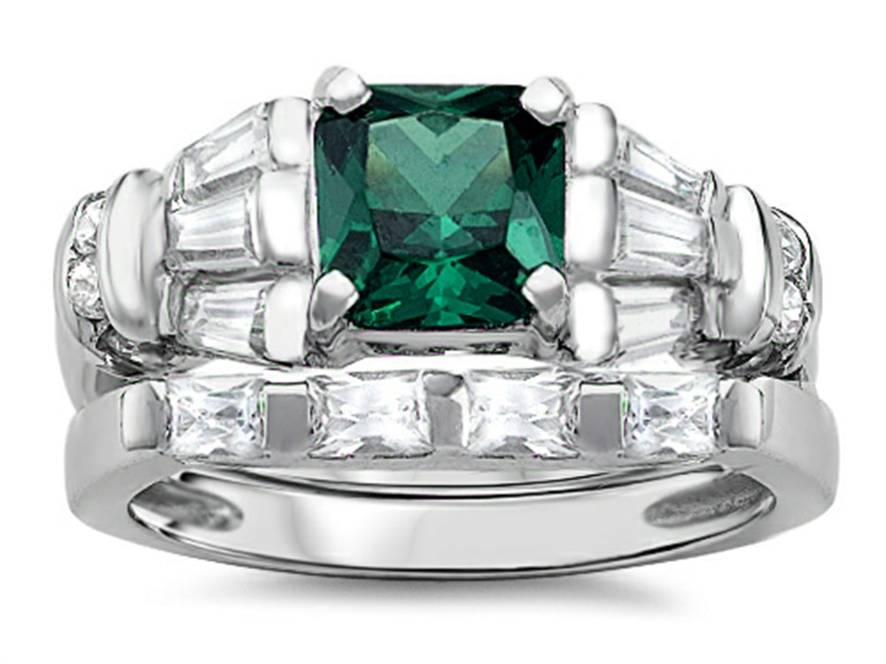 Star K 6mm Square Cut Simulated Emerald Wedding Set