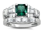 Star K 6mm Square Cut Simulated Emerald Wedding Set