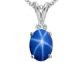 Tommaso Design™ Oval 9x7mm Created Star Sapphire and Diamond Pendant Necklace