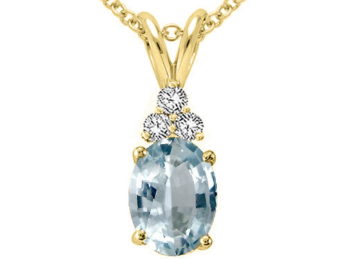 Tommaso Design™ Oval 8x6mm Genuine Aquamarine Pendant Necklace
