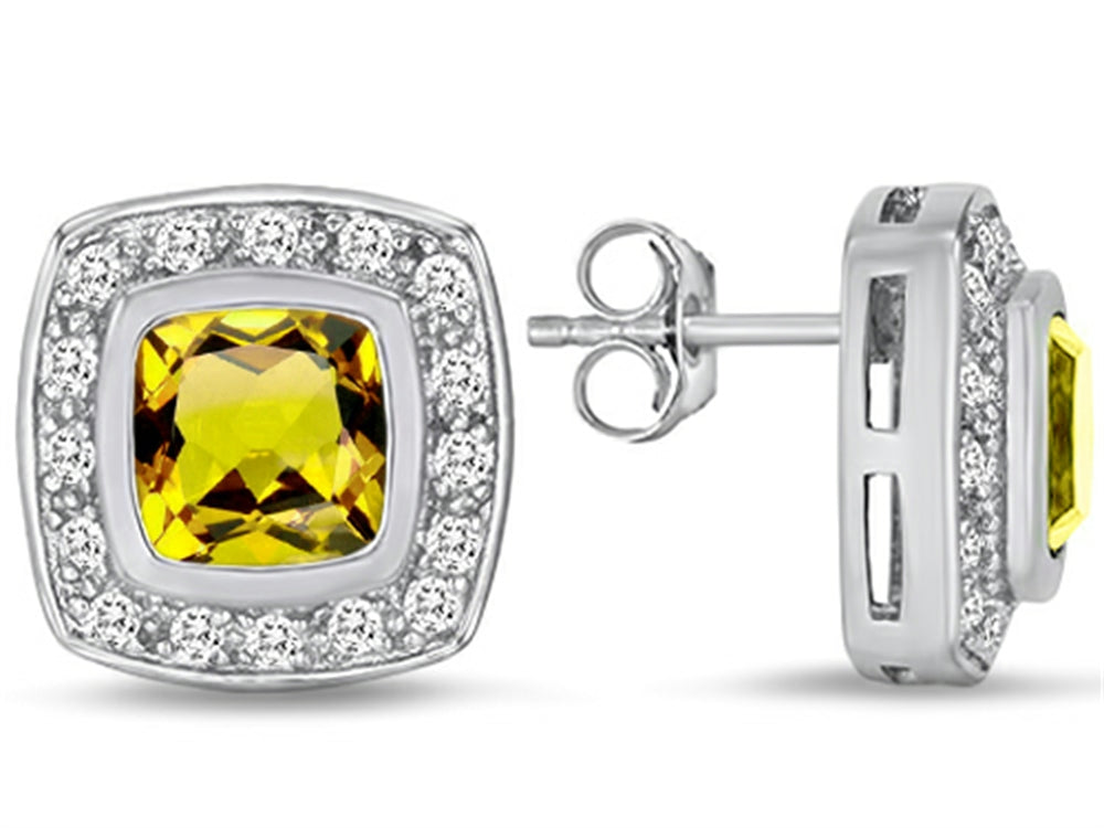 Star K™ 7mm Cushion-Cut Simulated Citrine Halo Earrings Studs