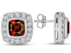 Star K™ 7mm Cushion-Cut Simulated Garnet Halo Earrings Studs