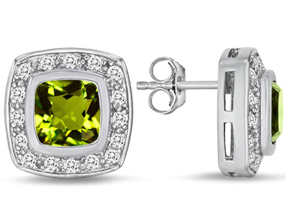 Star K™ 7mm Cushion-Cut Simulated Peridot and Cubic Zirconia Halo Earrings Studs