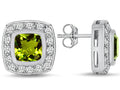 Star K™ 7mm Cushion-Cut Simulated Peridot and Cubic Zirconia Halo Earrings Studs