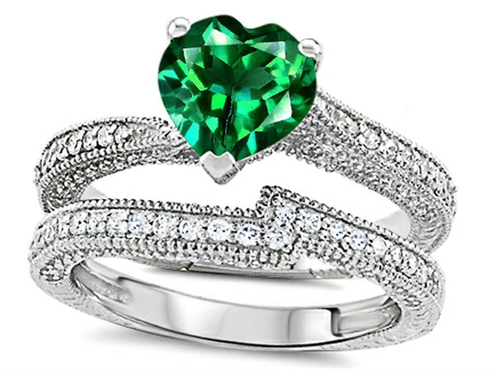 Star K Heart Shape 7mm Simulated Emerald Wedding Set