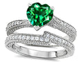 Star K Heart Shape 7mm Simulated Emerald Wedding Set