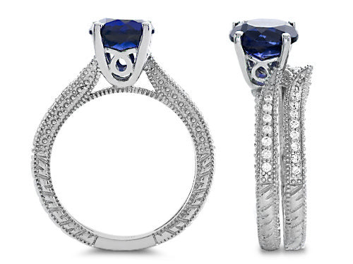 Star K Round 7mm Created Sapphire Wedding Set