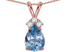 Star K™ Pear Shape 8x6mm Simulated Aquamarine Rabbit Ear Pendant Necklace