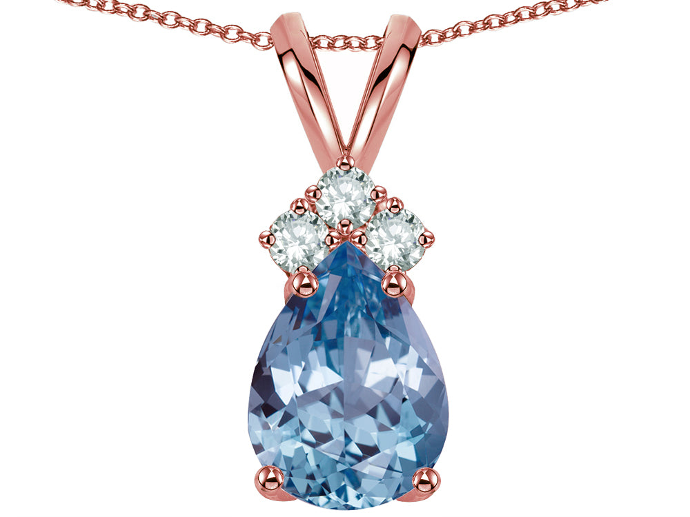 Star K™ Pear Shape 8x6mm Simulated Aquamarine Rabbit Ear Pendant Necklace