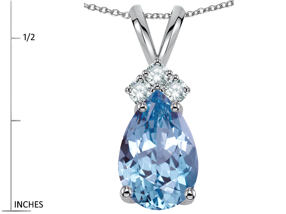 Star K™ Pear Shape 8x6mm Simulated Aquamarine Rabbit Ear Pendant Necklace