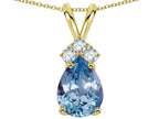 Star K™ Pear Shape 8x6mm Simulated Aquamarine Rabbit Ear Pendant Necklace