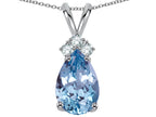 Star K™ Pear Shape 8x6mm Simulated Aquamarine Rabbit Ear Pendant Necklace