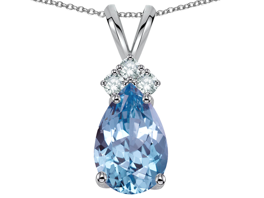 Star K™ Pear Shape 8x6mm Simulated Aquamarine Rabbit Ear Pendant Necklace