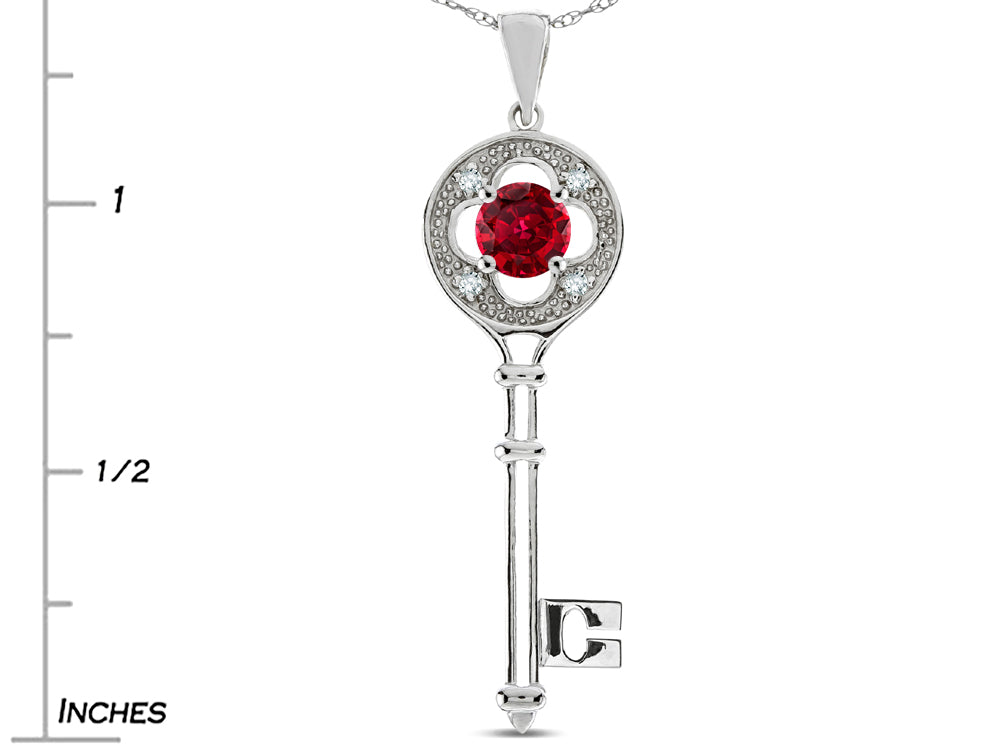 Star K ™ Key to my Heart Clover Key Pendant Necklace with Round Created Ruby