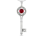 Star K ™ Key to my Heart Clover Key Pendant Necklace with Round Created Ruby