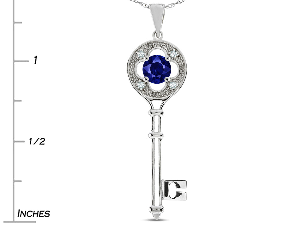 Star K ™ Key to my Heart Clover Key Pendant Necklace with Round Created Sapphire