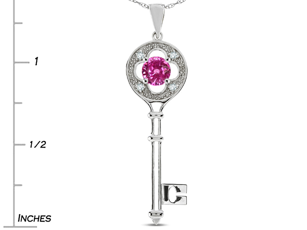 Star K™ Key to my Heart Clover Key Pendant Necklace with Round Created Pink Sapphire