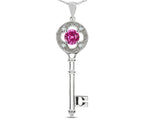 Star K™ Key to my Heart Clover Key Pendant Necklace with Round Created Pink Sapphire