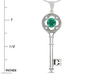 Star K™ Key to my Heart Clover Key Pendant Necklace with Round Simulated Emerald
