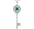 Star K™ Key to my Heart Clover Key Pendant Necklace with Round Simulated Emerald