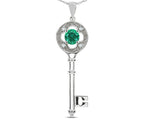 Star K™ Key to my Heart Clover Key Pendant Necklace with Round Simulated Emerald