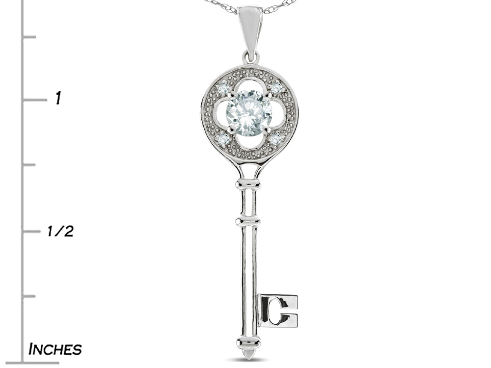 Star K ™ Key to my Heart Clover Key Pendant Necklace with Round Genuine White Topaz