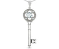 Star K ™ Key to my Heart Clover Key Pendant Necklace with Round Genuine White Topaz
