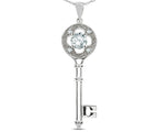 Star K ™ Key to my Heart Clover Key Pendant Necklace with Round Genuine White Topaz