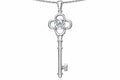 Star K Key to my Heart Clover Key Pendant Necklace with Round Genuine White Topaz