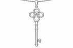 Star K Key to my Heart Clover Key Pendant Necklace with Round Genuine White Topaz