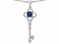 Tommaso Design™ Key to my Heart Clover Key Pendant Necklace with Round Created Blue Sapphire