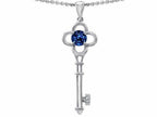 Tommaso Design™ Key to my Heart Clover Key Pendant Necklace with Round Created Blue Sapphire