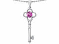Tommaso Design™ Key to my Heart Clover Pendant Necklace with Round Created Pink Sapphire