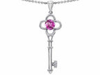 Tommaso Design™ Key to my Heart Clover Pendant Necklace with Round Created Pink Sapphire