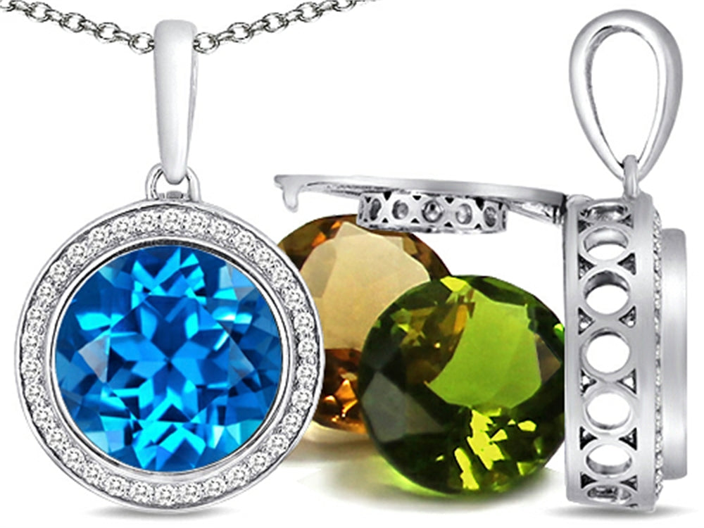 Switch-It Gems™ Round 10mm Simulated Blue Topaz Pendant Necklace Total of 12 Interchangeable Simulated Birth Months