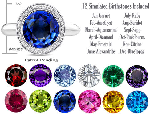 Switch-It Gems Round 10mm Simulated Sapphire Halo Ring with 12 Interchangeable Simulated Birth Months