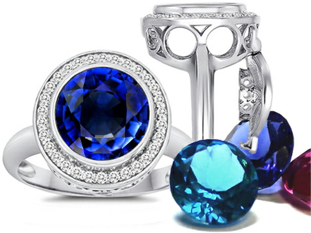 Switch-It Gems Round 10mm Simulated Sapphire Halo Ring with 12 Interchangeable Simulated Birth Months