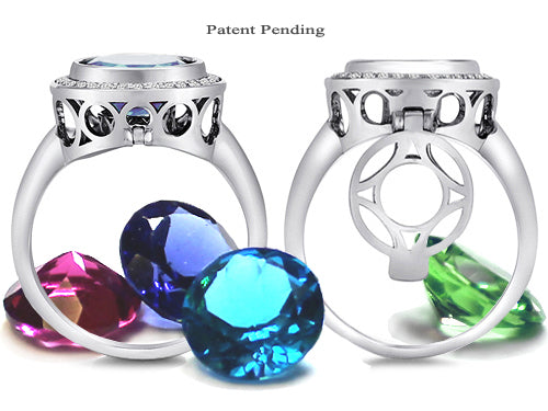 Switch-It Gems™ Round 10mm Simulated Aquamarine Halo Ring with 12 Interchangeable Simulated Birth Months