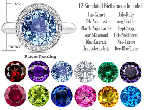 Switch-It Gems™ Round 10mm Simulated Aquamarine Halo Ring with 12 Interchangeable Simulated Birth Months