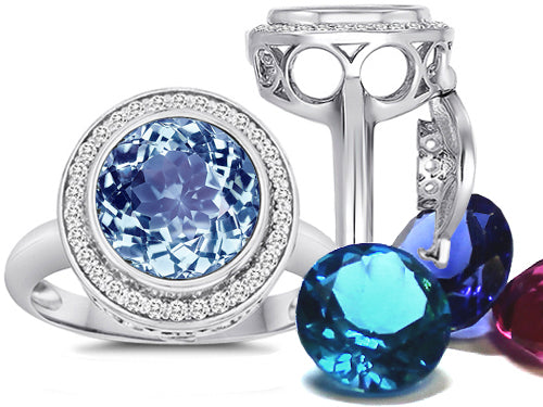 Switch-It Gems™ Round 10mm Simulated Aquamarine Halo Ring with 12 Interchangeable Simulated Birth Months