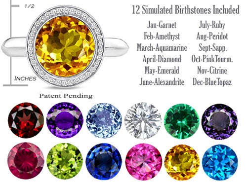 Switch-It Gems Round 10mm Simulated Citrine Halo Ring with 12 Interchangeable Simulated Birth Months